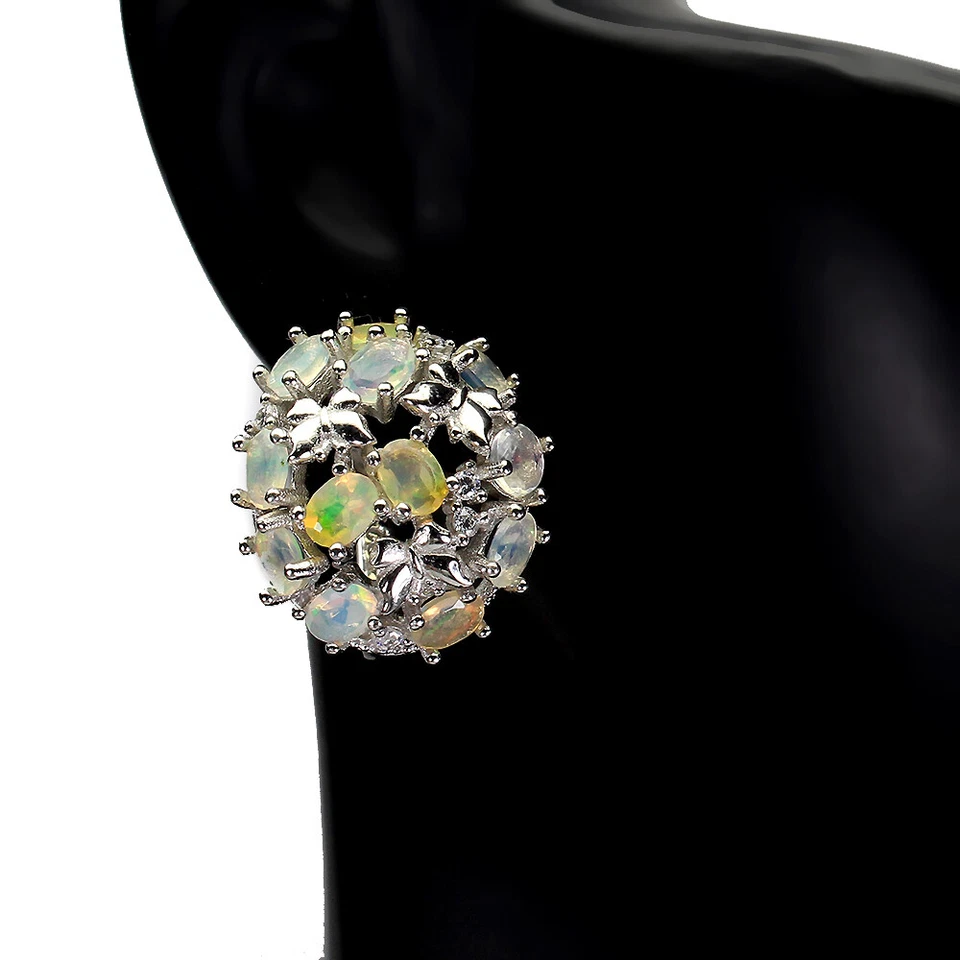 Pendientes de plata de ley 925 ovalados ópalo de fuego piedras preciosas naturales joyería Foto 2 de 4