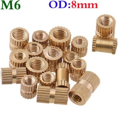M6 6mm Outer Diameter 8mm Brass Knurled Nuts Threaded Round Insert Embedded Nuts