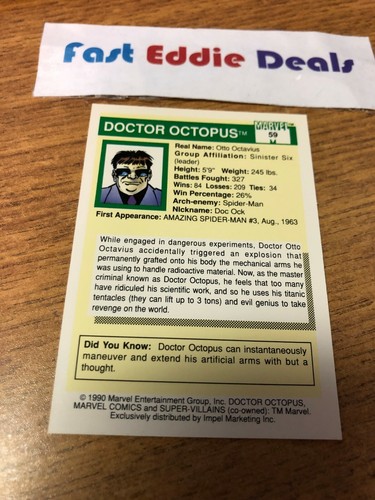 IMPEL MARKETING 1990 MARVEL COMICS SUPERHEROES DOC OCTOPUS CARD # 59 NEAR MINT - Picture 2 of 2
