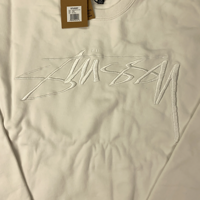Stussy Relaxed Smoothstock Crew Mens XXL White Ivory Embroidered 