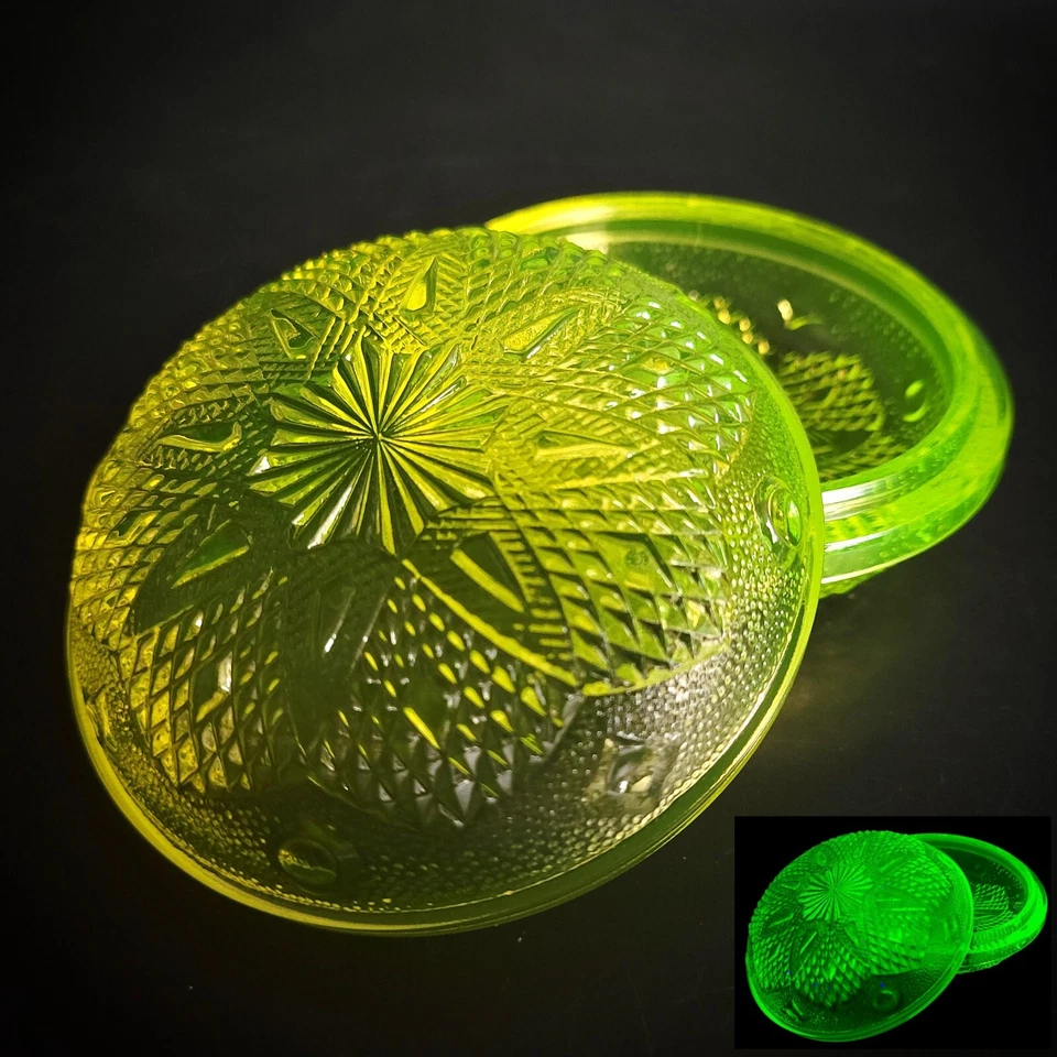 Коллекционная шкатулка для ювелирных изделий из желтого стекла вазелин урановое стекло ар-деко - Изображение 3 из 4