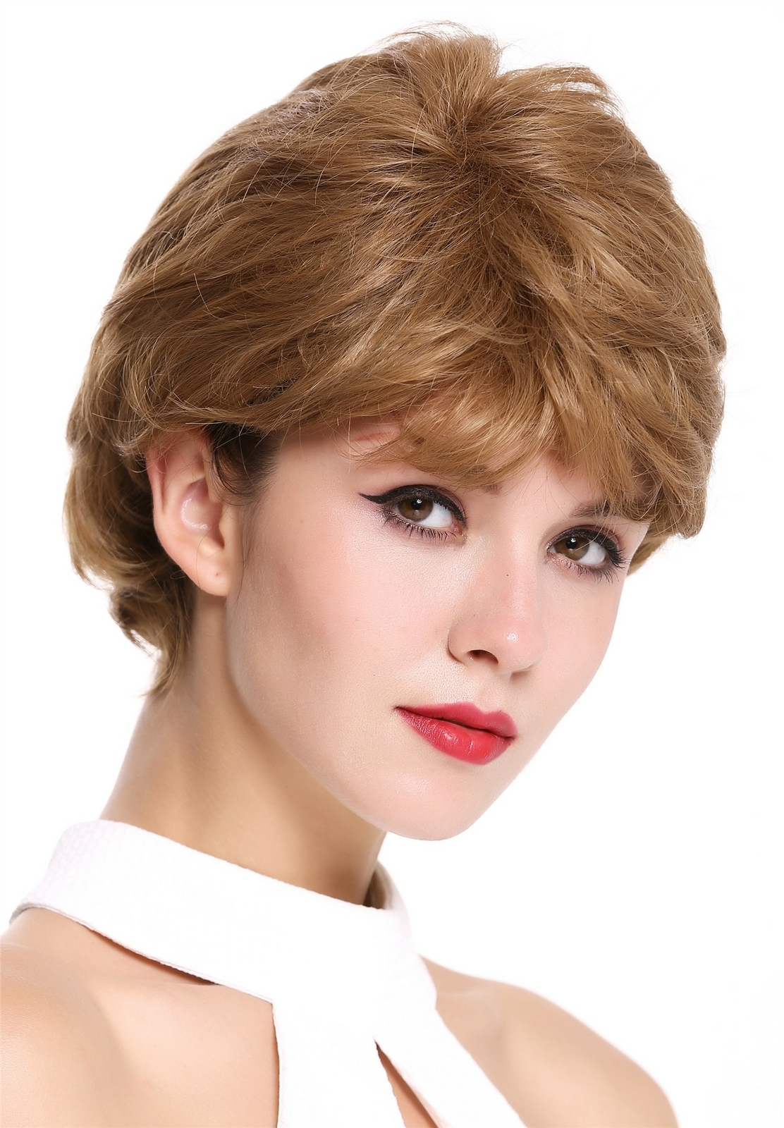 Wig Women's Short Wavy Dense Parting Dark Blonde Blond Mix