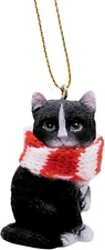 Tuxedo Black White Longhair Tabby Kitty Cat Christmas Tree Ornament with Scarf