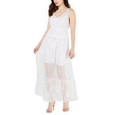 GUESS Women's Pure White Adrina Embroidered Chiffon Overlay Maxi Dress S TEDO