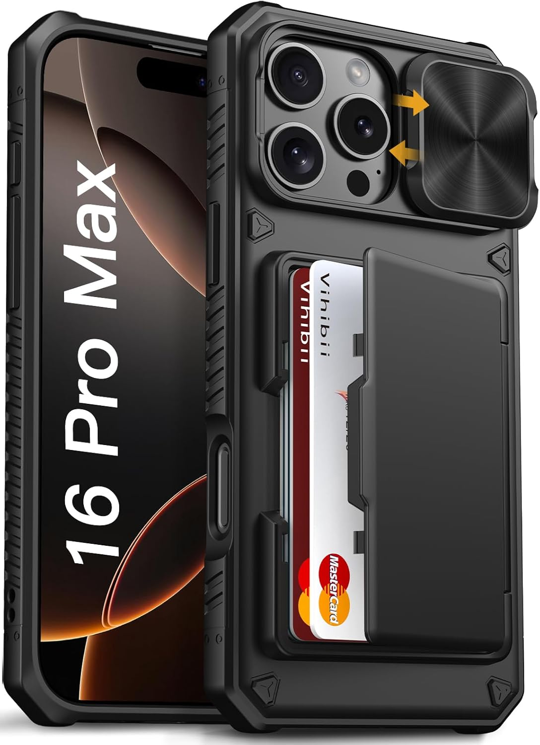 for Iphone 16 Pro Max Case with Card Holder (4 Cards) [RFID Blocking] & Slide Ca