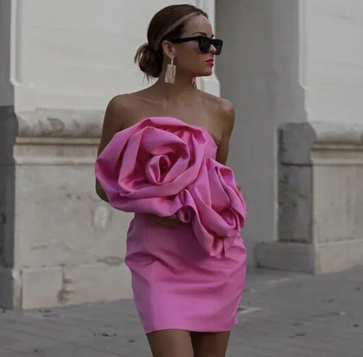 fuchsia pink dress zara PLEATED MIDI DRESS - Dark fuchsia