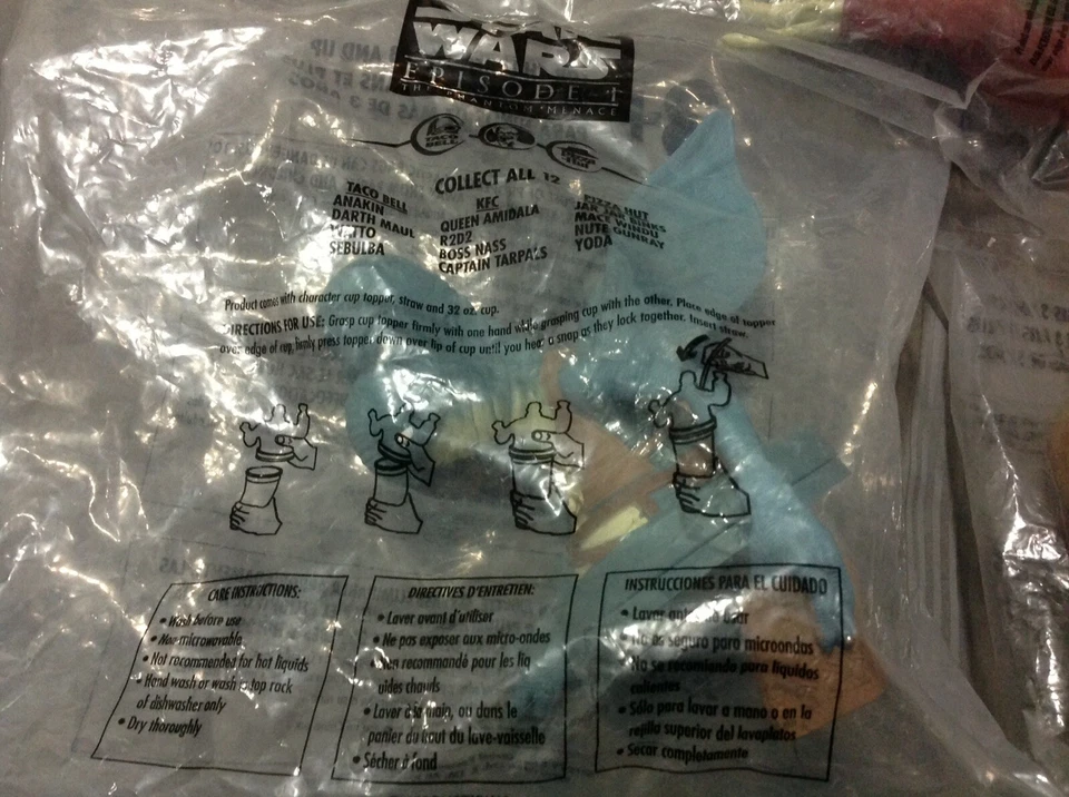 Lote De 3 Star Wars Episodio I Cup Topper KFC Taco Bell Pizza Hut Sellado Nuevo Foto 2 de 4