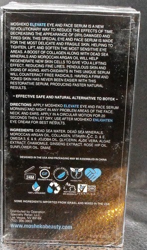 Mosheko Elevate Eye & Face Serum Dead Sea Minerals Anti-Aging NEW SEALED - Picture 2 of 2