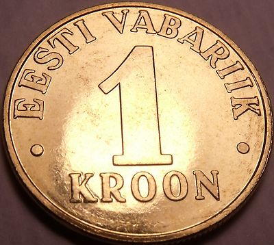 Gem Unc Estonia 2000 1 Kroon~Three Leopards's Stacked Up~Excellent~Free Shipping