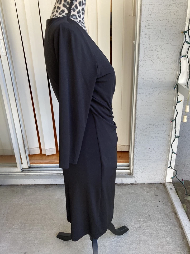 Express Wrap Dress Side Front Zip 3/4 Sleeve VNeck Black small (I2045) - Image 4 of 4