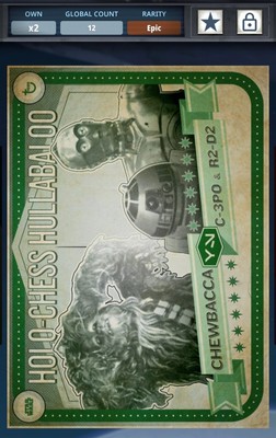 Star Wars Card Trader DIGITAL Contenders Green Award 12cc Chewbacca R2-D2 C-3PO