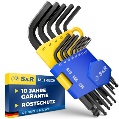 S&R Innensechskantschlüssel Satz HX mit Kugelkopf, 13-tlg, 1,27 bis 10 mm