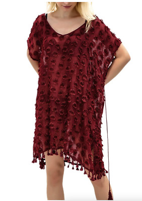 NWT Amatory Women's Spring Summer Swimsuit Beach Coverup, Claret, S