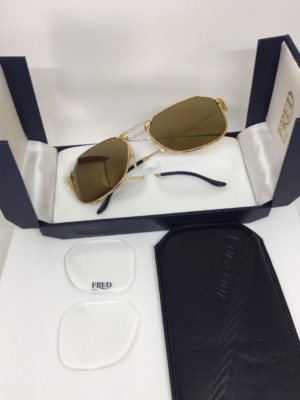New FRED Lunettes Cap Horn Sunglasses Force 10 Gold Plated w/ Gold