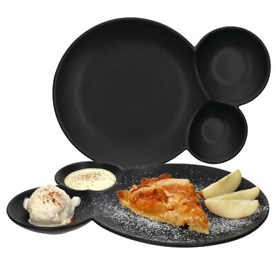 B-WARE 2x Servierteller Nero schwarz 3 geteilt Speise-Teller Dessert-Platte