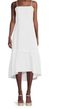 SAKS FIFTH AVENUE White Linen Blend Ruffle Thin Adjustable Strap Dress (Size XS)