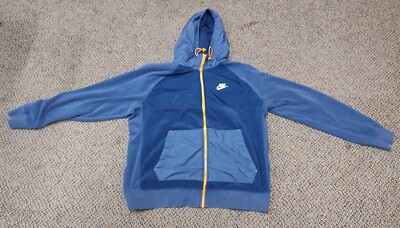 Men's L Nike Hooded Jacket Blue Fleece Orange Zipper Retro