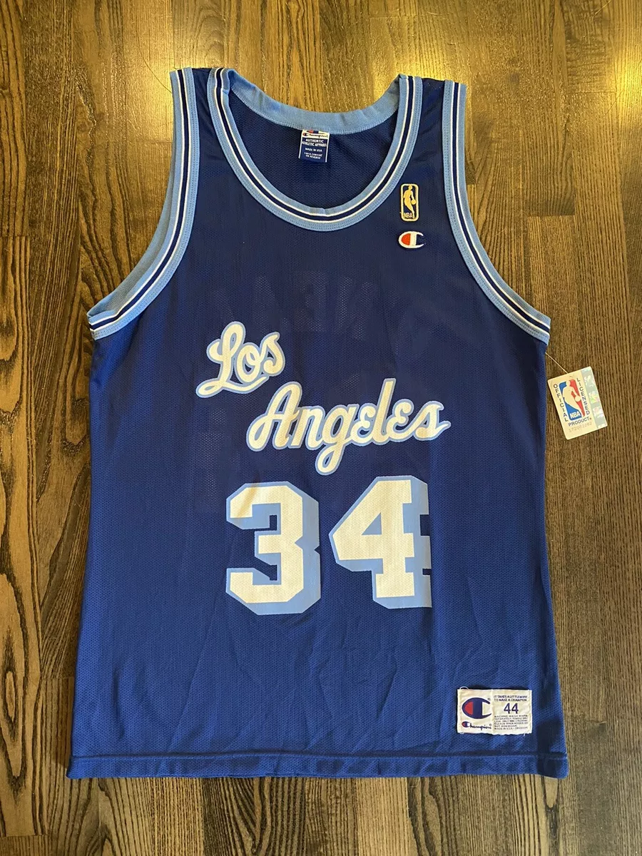NWT New SHAQUILLE O NEAL 34 Lakers Blue HWC Gold Logo Champion Jersey 44 Large eBay