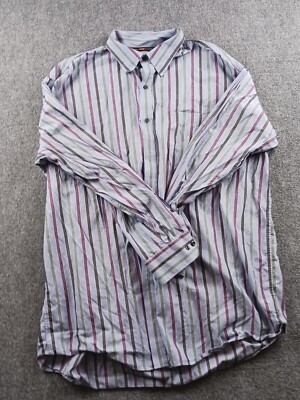 GREG NORMAN MENS LONG SLEEVE BUTTON UP SHIRT STRIPED BLUE/MAROON/GREEN XL