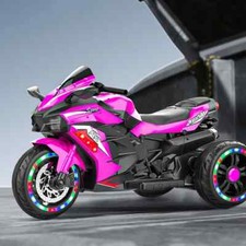Electric Kids Motorcycle Pink 12V Battery LED Bike Bluetooth Music Ride On Toy
