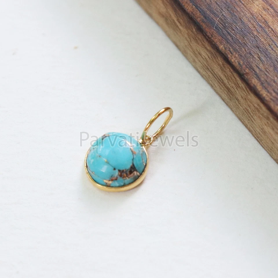 Colgante con dije de regalo de cumpleaños para mujer de oro macizo de 18 quilates con piedras preciosas turquesa azul natural Foto 3 de 3