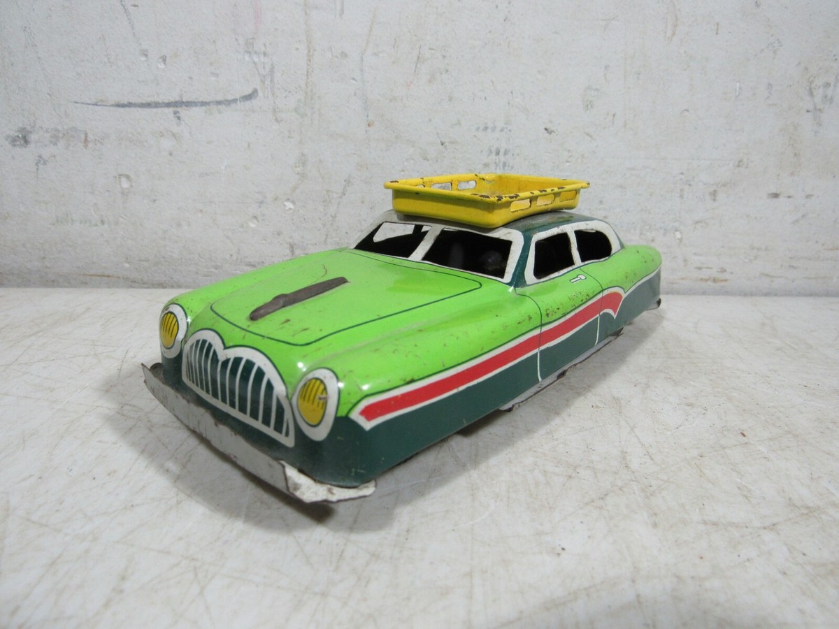 Vintage 1950s/60s 1958 Tin Friction Toy Sedan Car W/Roof Rack