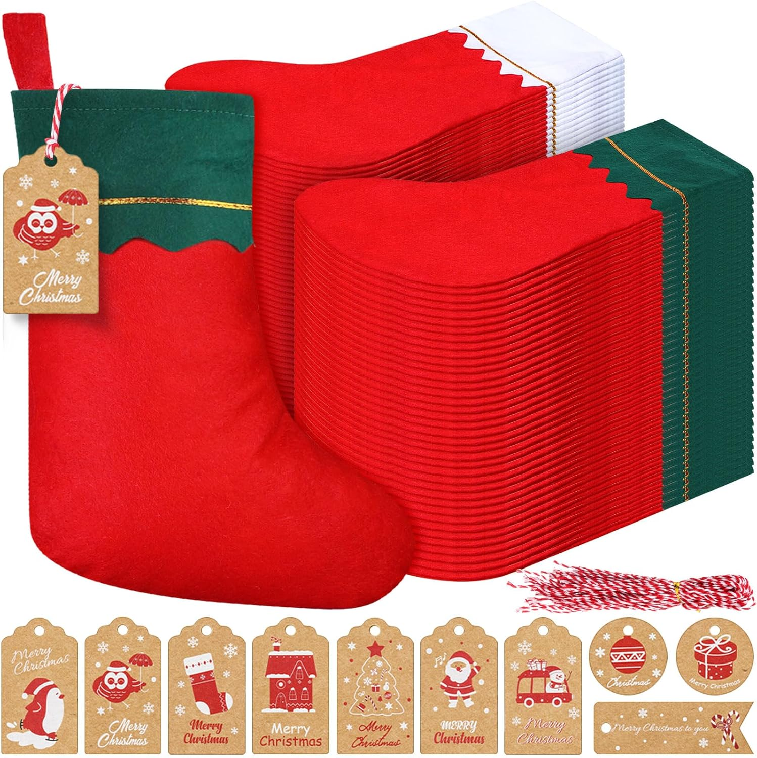 300 Pcs Christmas Stockings Bulk Set Include 100 10 Inch Felt Christmas Stocking
