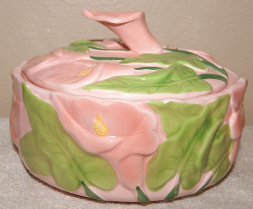 Antique Vintage Pink Ceramic Vanity Covered Dresser Dish Japan (ToteD) - Foto 1 di 10