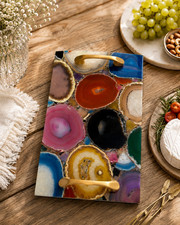 Colorful Agate Stone Serving Tray with Brass ...