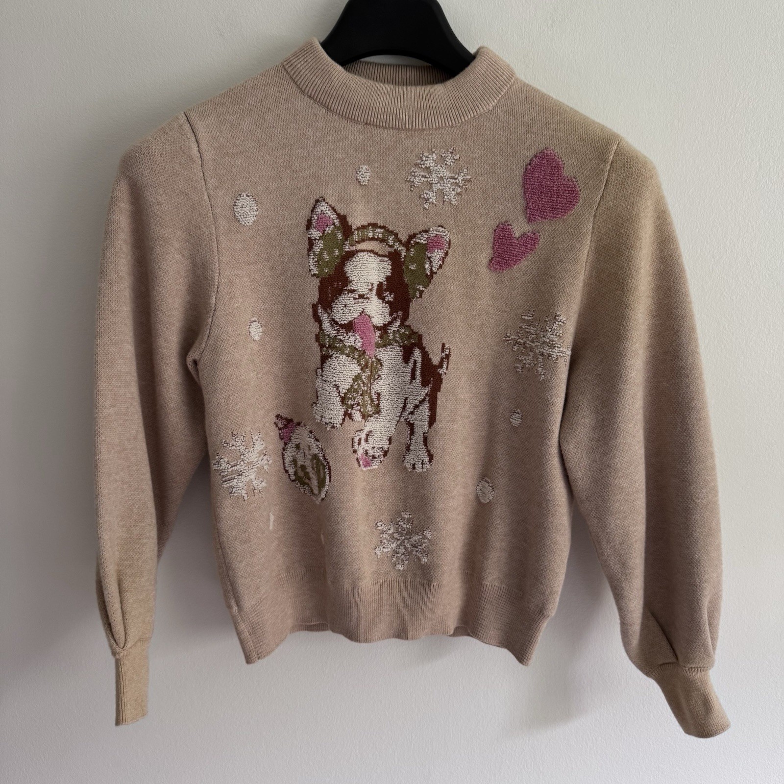 Democracy Long Sleeve High Round Neck Holiday Dog Jacquard Sweater Womens Small