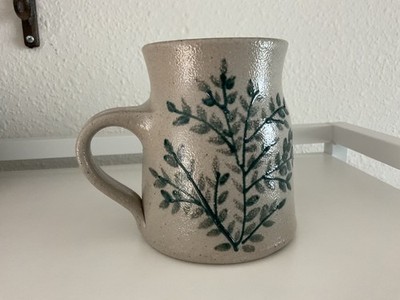Rare Salmon Falls Stoneware Green Tree Branch With Leaves signed D Mug