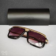 Cazal Tinted Sunglasses Dark Lens Black Golden Frame Women Men Eyewear With Case