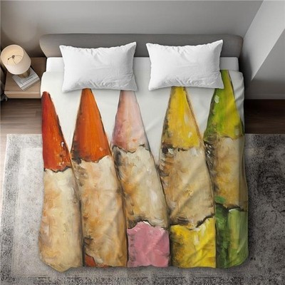 Color Pencils Standing King Size Duvet Cover - Bedroom Hobbies Decor