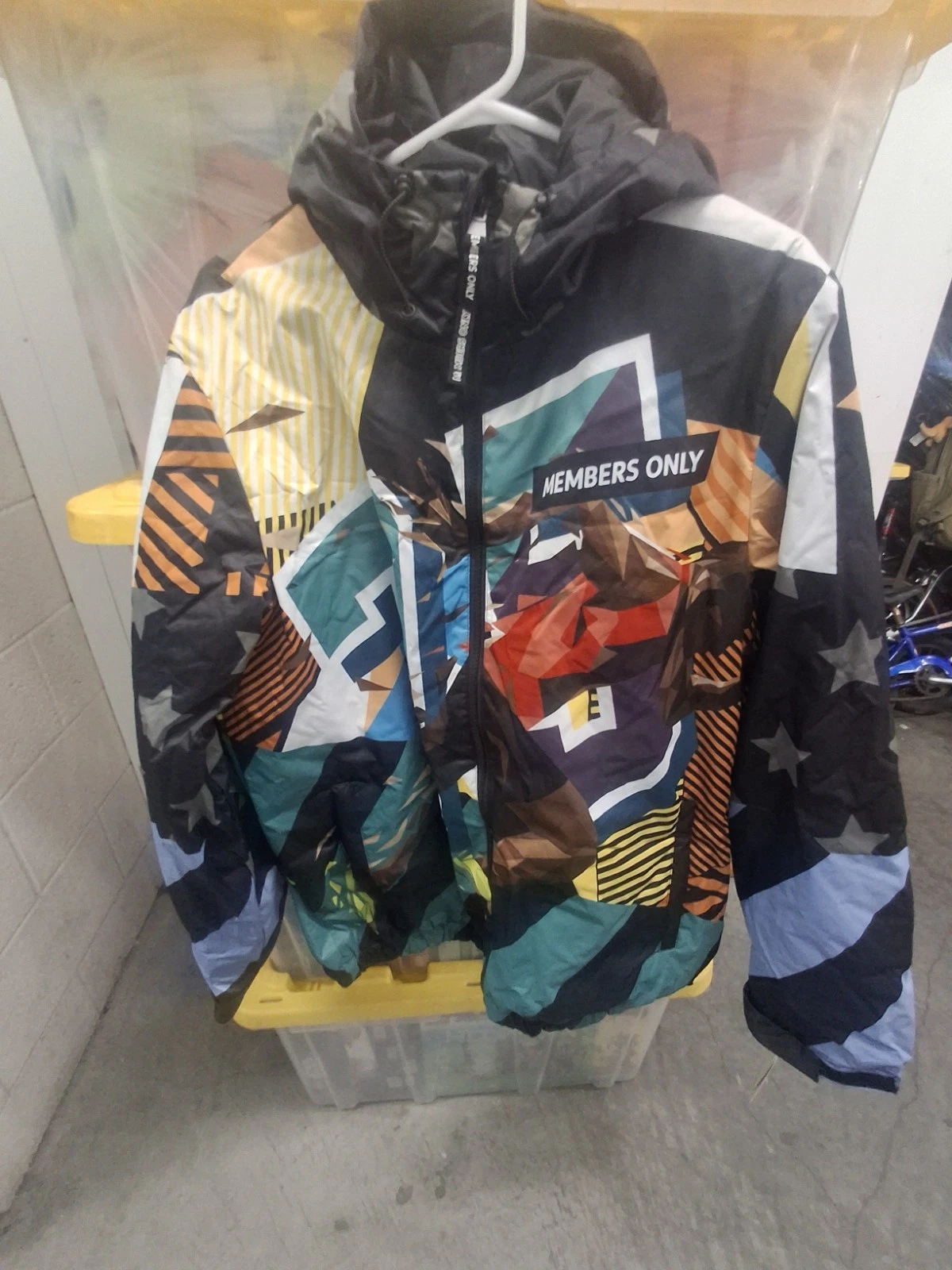 Members Only Puffer Jacket Mens medium Multicolor Hooded Full Zip Adult NWT