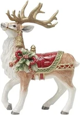 Fitz and Floyd Holiday Home Deer Ceramic Figurine, 12.5 Inch, Red