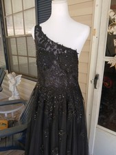 Black One Shoulder Chiffon Gown with Sequin Embellishments