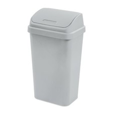 Kitchen Trash Can 13 Gallon Plastic Garbage Bin with Swing Top Lid Light Gray
