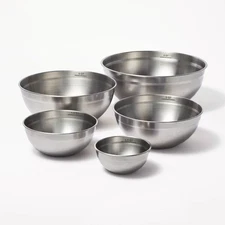 Figmint Mixing Bowl Set Non-Slip Bases Silver 5pc Bowls Nesting Kitchen 0.5-8