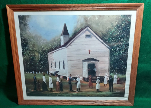 Ted Ellis "Sunday Worship" African American print framed and signed 21.5"x17.5"