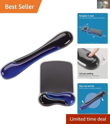 Blue Ergonomic Keyboard & Mouse Wrist Rest Set - Non-Skid Backing for Comfort