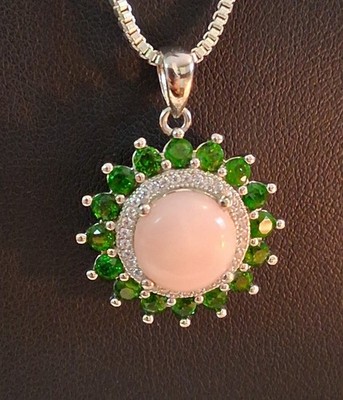 JTV peruanischer rosa Opal und Chromdiopsid Doppel Heiligenschein Anhänger...