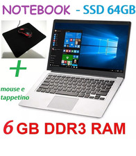 SLIM COMPUTER PORTATILE WINDOWS 10 NOTEBOOK PC LAPTOP SSD INTEL 2 CORE 6gb RAM