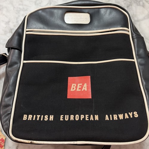 Vintage 1960's British European Airways BEA Flight Bag With White Piping & Strap