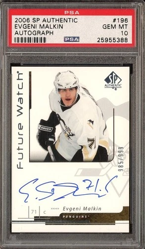 2006 SPA Hockey Future Watch Evgeni Malkin RC Rookie AUTO /999 PSA 10