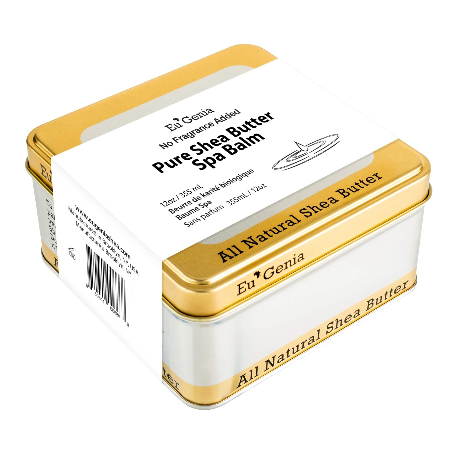 Eu'Genia 100% Pure Unrefined Shea Butter Balm for Anti-Aging 12 oz Unscented