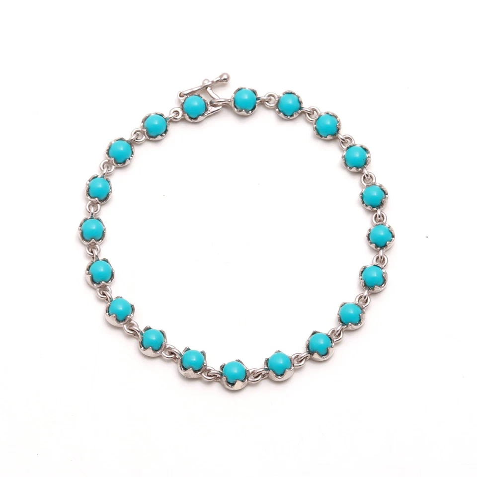 Sleeping Beauty Turquoise Round 4 MM Four Prong Bracelet Sterling Silver 7 In - Image 2 of 4