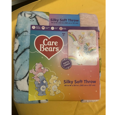 Care Bears Silky Soft Throw Blanket 40x50 Multicolor Rainbows Clouds Polyester
