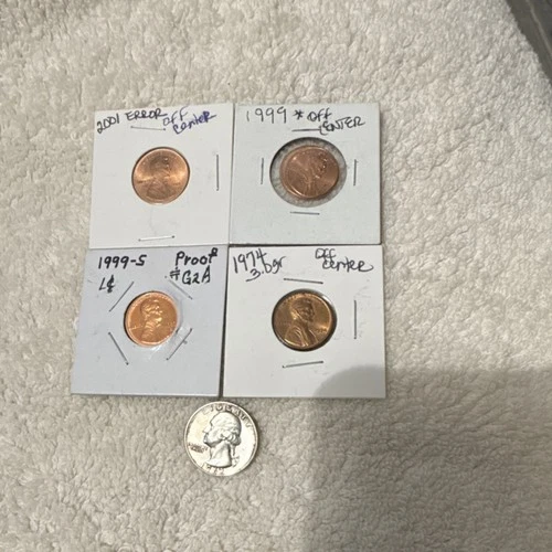 Lincoln Wheat Penny Error Coins Lot Off Center Proof 2001 1999 1999-S 1974,1962