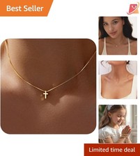 Women Girls Dainty Gold Silver Plated Cross Necklace Waterproof Religious Jew...