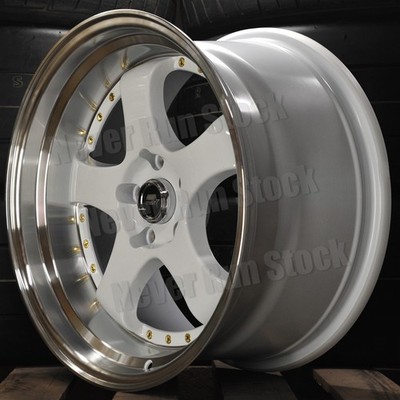 MST MT-07 18x9.5 5x114.3 +20 CANDY WHITE LIP w GOLD RIVET 5 SPOKE
